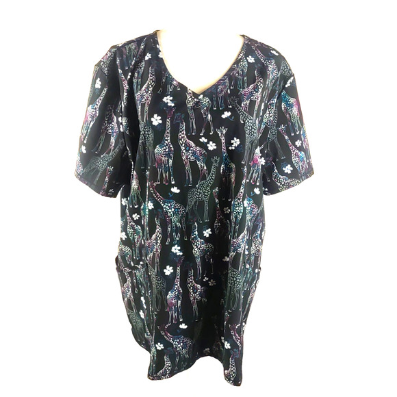 Scrub Star Women's Scrub Top Size 2 X L Black Giraffes - Picture 1 of 5